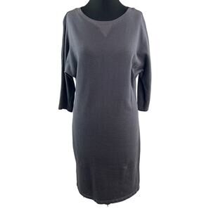 MONROW Gray Sweater Dress Striped Crew Neck 3/4 Dolman Sleeve Pullover Sz Medium